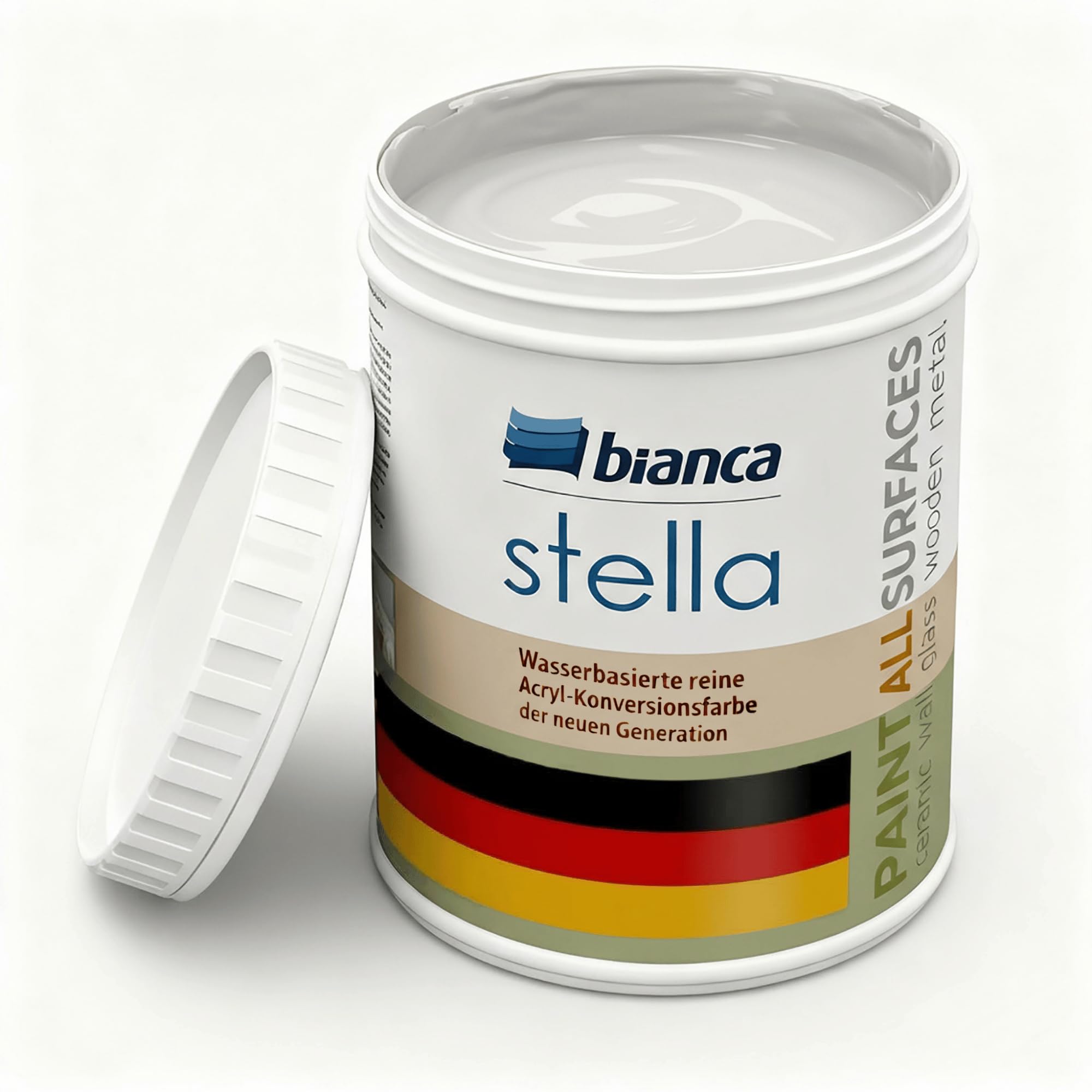 Bianca Stella Vernice per mobili premium senza carteggiatura per cucina e bagno, Bianco sabbia, Lucido, 1000ml, a base acquosa, vernice acrilica per tutte le superfici, legno, piastrelle, metallo