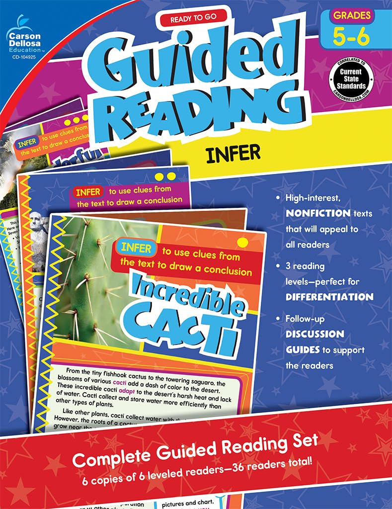 Carson Dellosa Ready to Go: Infer Guided Reading Set, Grades 5-6 Resource Book With 36 Nonfiction Leveled Readers, Discussion Guides, Prompts, and More