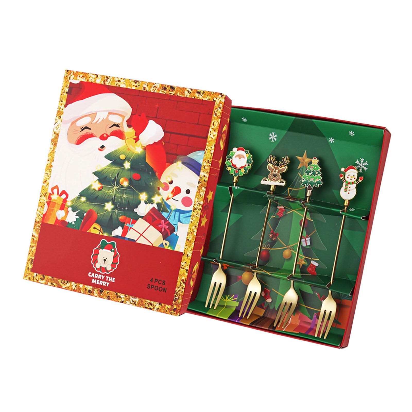 Kalttoy 4 Rustless Steel Spoons Forks Set Christmas Dishwasher Safe Utensils for Holiday Festivities and Gifting Christmas Cutlery Set Rustless Steel