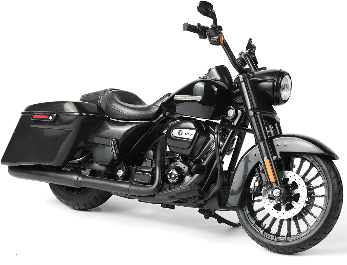 Modelo de juguete de motocicleta 1:12 compatible con Harley Davidson negro | Tanque de combustible de metal, 7,87 x 2,83 x 4,72 pulgadas, estilo crucero detallado, se adapta a muñecas de 5 a 7 pulgadas, garantía de 1 año.