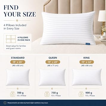 CozyLux Pillows Standard Size Set of 4, Hotel Style Stripe Bed Pillow