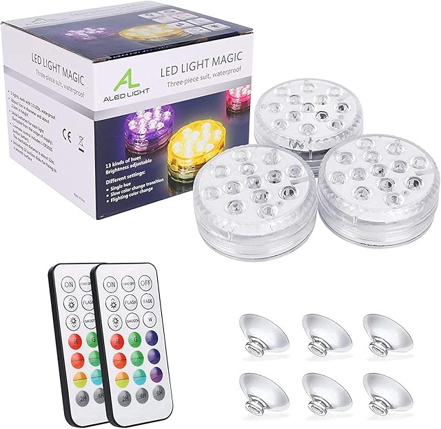 ALED LIGHT Bath Hot Tub Lights, 13 LEDs RGB Submersible Pool Lights with Suckers/Remote Control Bath Spa Pond Lights for Swimming Pool, Fish Tank, Tub Decoration(3 Pack)
