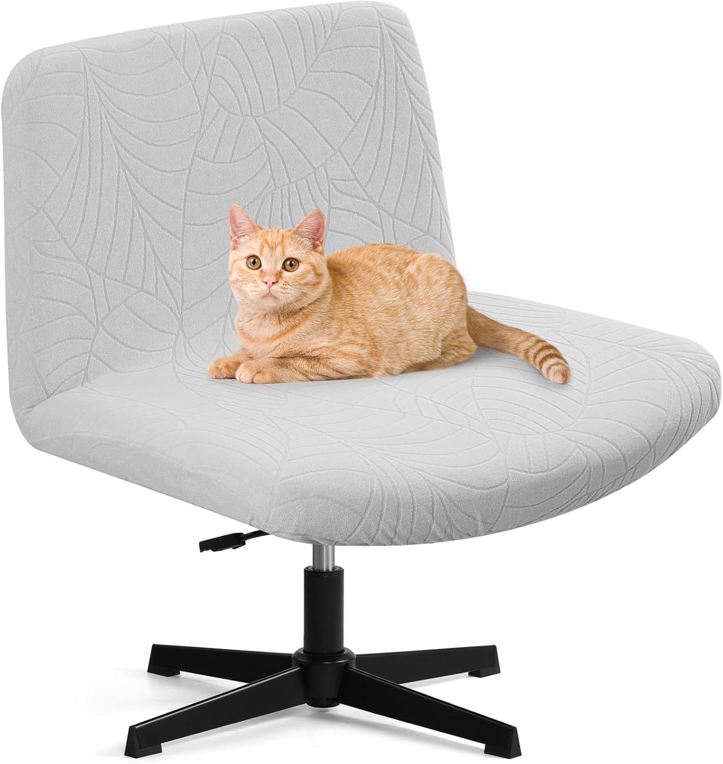 Fuloon Criss Cross Chair Cover, Waterproof, Stretchable, Solid Jacquard, Suited for Armless/Office/Desk/Mid Back Wide Seat/Computer/Task/Vanity/Accent Chair (Leaves -Shaped Jacquard, Light Grey)
