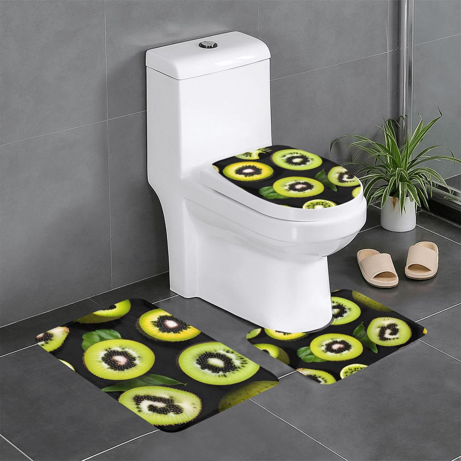 Tapis de salle de bain avec contour antidérapant spécial toilettes