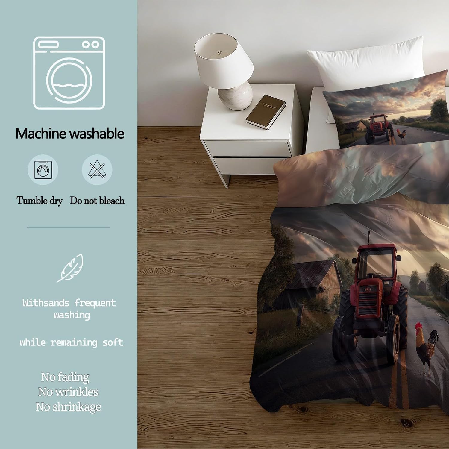 Soft Breathable Duvet Cover Full Size, Modern Style Highway Tractor Sky Print Anti-Pilling Reversible Quilt Cover with Zipper Closure - Grey Microfiber Bedding Set with 2 Pillow Shams for Kids Woman