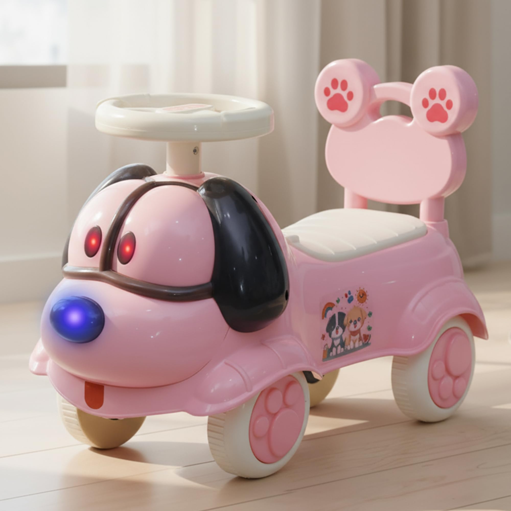 Baybee Scooby Ride on Cars for Kids | Indoor Kids Car with Glowing Lights & Safety Backrest | Portable Baby Push Ride-ons with Music & Toy Storage | Outdoor Rider Cars for Kid 1 to 3 Years (Pink)-image-21