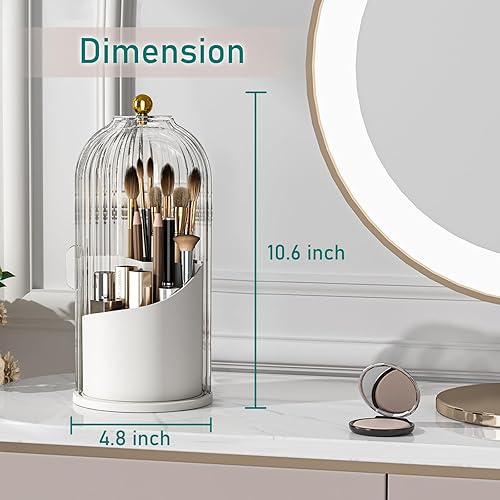 Miniatura 7 de GAXmi Soporte para brochas de maquillaje con tapa, organizador de herramientas cosméticas, giratorio de 360 grados, impermeable, a prueba de polvo,