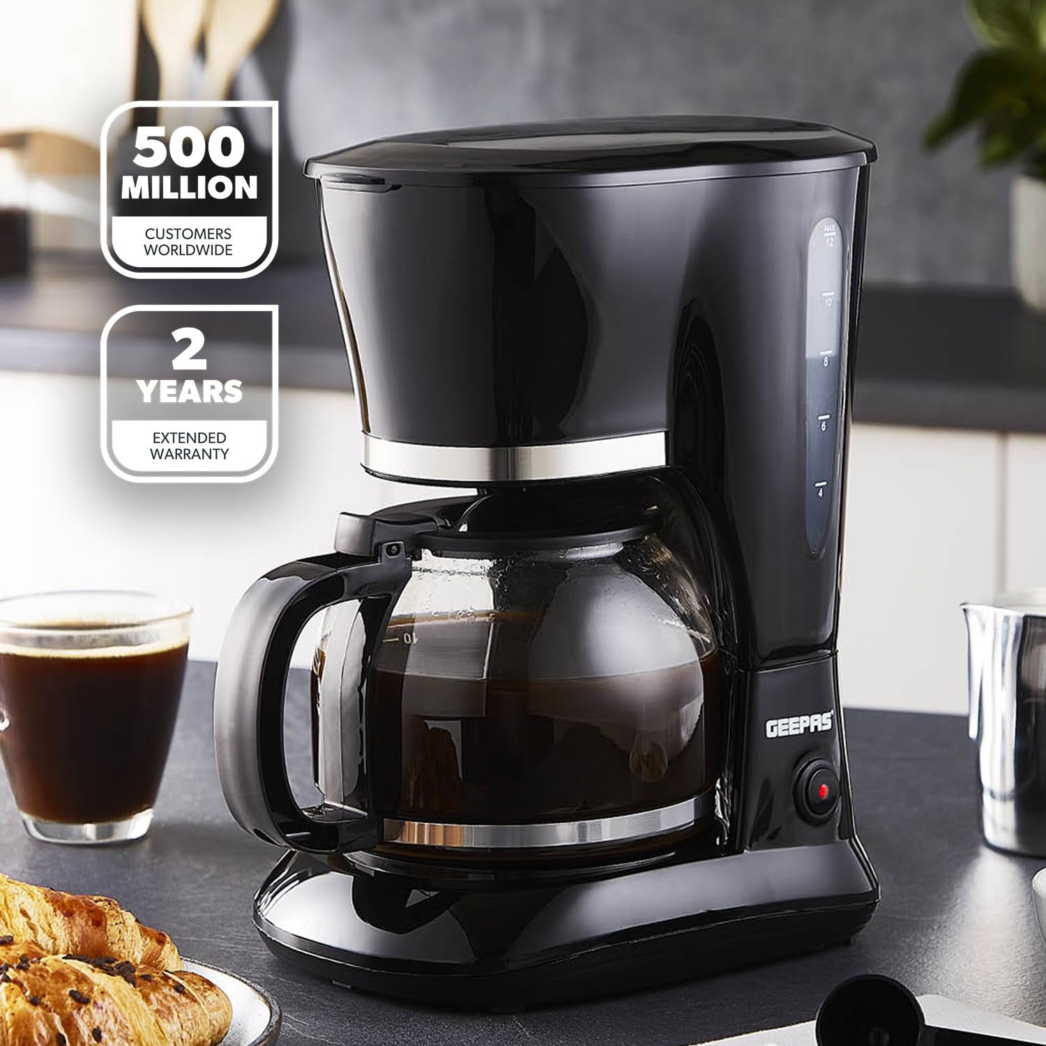 GEEPAS 1.5L Filter Coffee Machine | 800W Coffee Maker for Instant Coffee, Espresso, Macchiato & More | Boil-Dry Protection, Anti-Drip Function, Automatic Turn-Off Feature, Black - Image 3