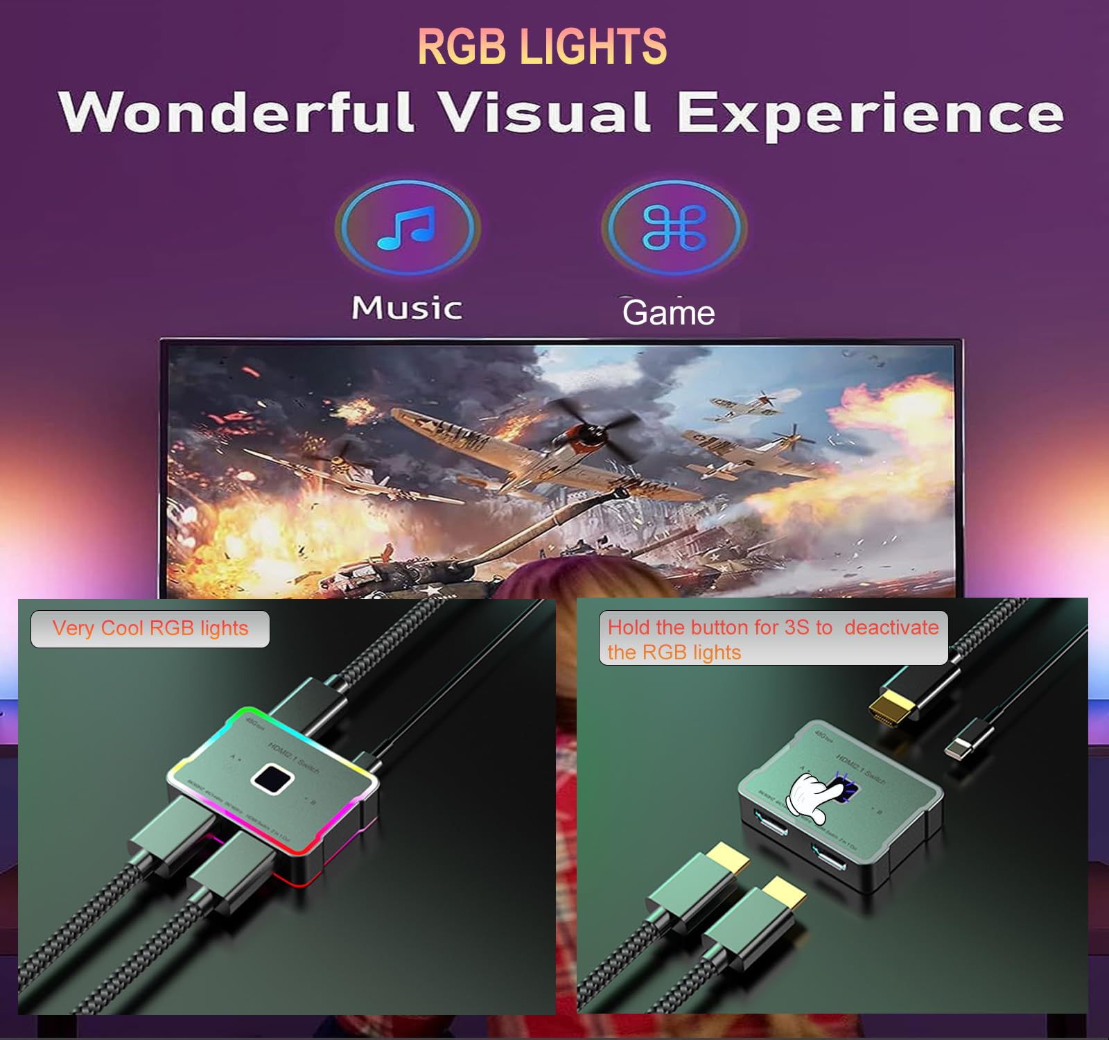 Przełącznik HDMI 4k 120 Hz / 240 Hz, 48 Gb/s, przełącznik HDMI 2 w 1, przełącznik HDMI 2.1, przełącznik HDMI 8K przy 60 Hz, przełącznik koncentratora HDMI, do Nintendo Switch, PS5/PS4, Xbox,