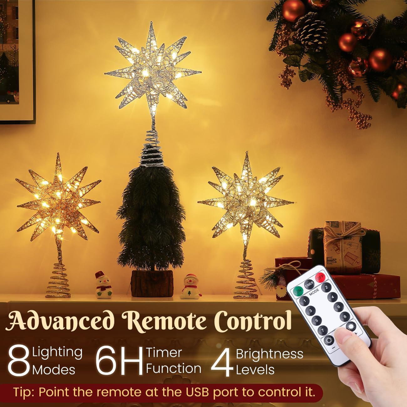 Luxspire 3D Starburst Lighted Tree Topper + 12'' Lighted Christmas Angel Tree Topper