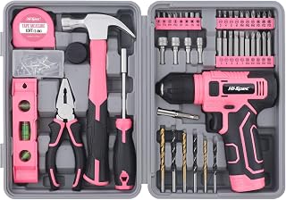 Hi-Spec 8V Cordless Drill Set & Starter Tool Kit for Women, Pink | Ladies, USB Drill Driver, Essential Hand Tools, Compact, Tidy Home Projects, Screwdriving, Repairs, Light-Duty