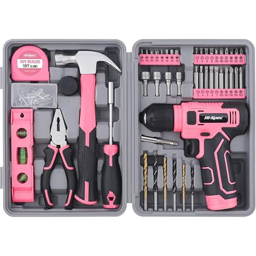 Hi-Spec 8V Cordless Drill Set & Starter Tool Kit for Women, Pink | Ladies, USB Drill Driver, Essential Hand Tools, Compact, Tidy Home Projects, Screwdriving, Repairs, Light-Duty