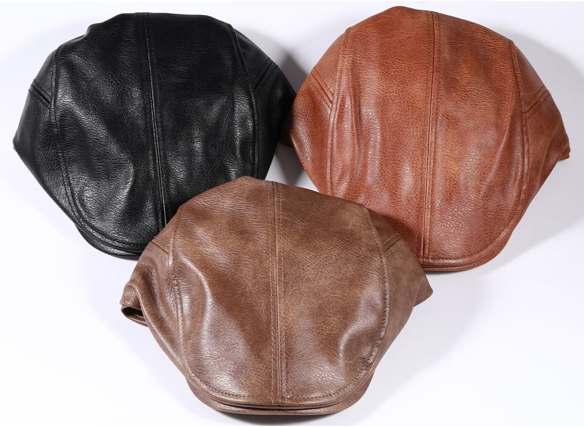 Leather Hats for Women Fashion Punk Hat Vintage Newsboy Cap