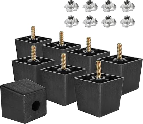 Miniatura 14 de Pernos de rosca métrica M8-1.25, patas de plástico para muebles de 6-3/8 pulgadas, patas de sofá cuadradas negras con tuercas en T, repuesto de