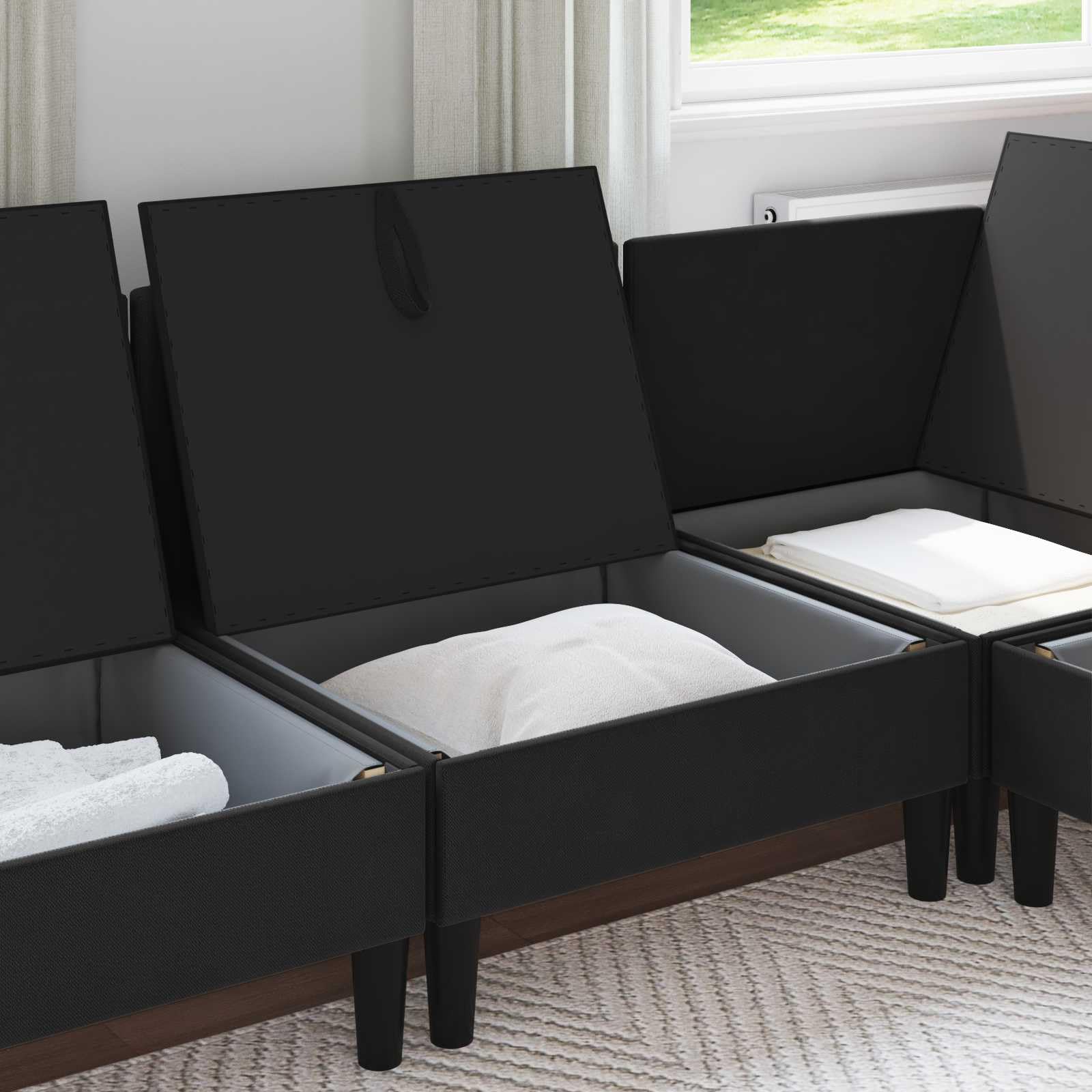 Fengshui Sofa środkowa z miejscem do przechowywania, czarna aksamitna