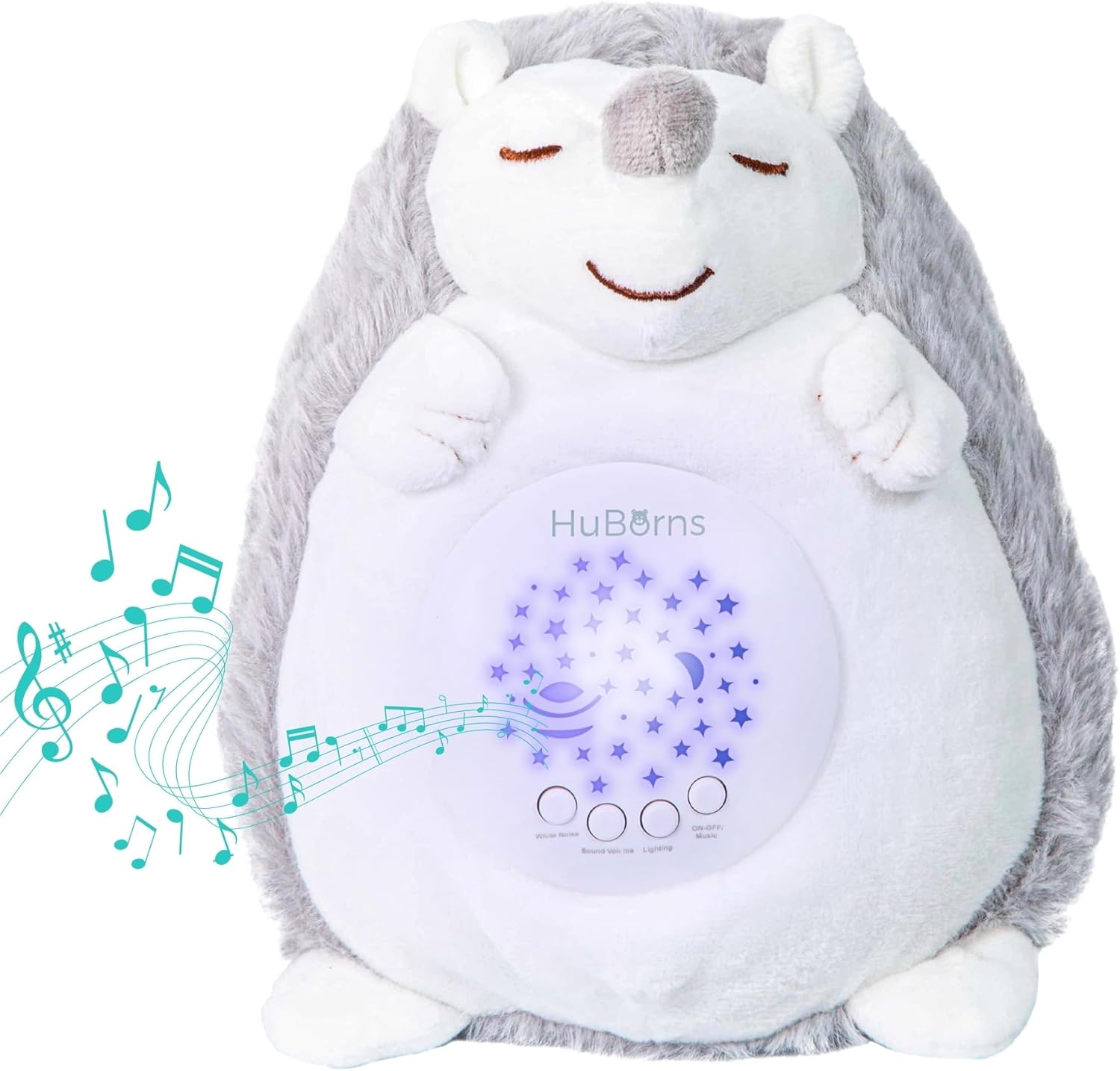 Hans the Hedgehog, White Noise Baby Sleep Aid, 15 Calming Music for Sleep, 3-Modes White Noise Machine Baby with Star & Galaxy Lullaby Night Light Projector, Portable Plush Soother
