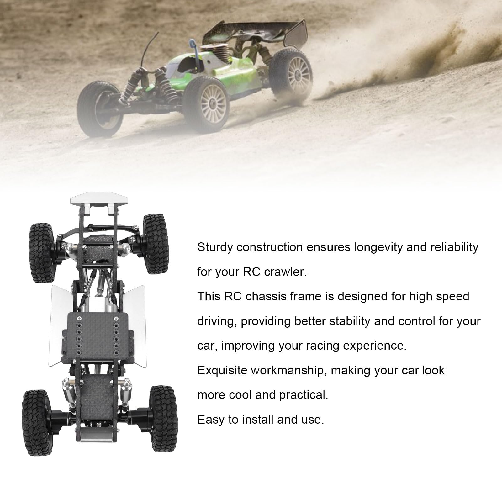BRRNOO Chasis de Fibra de Carbono para 18 1 18 RC Crawler, Ligero (Plata