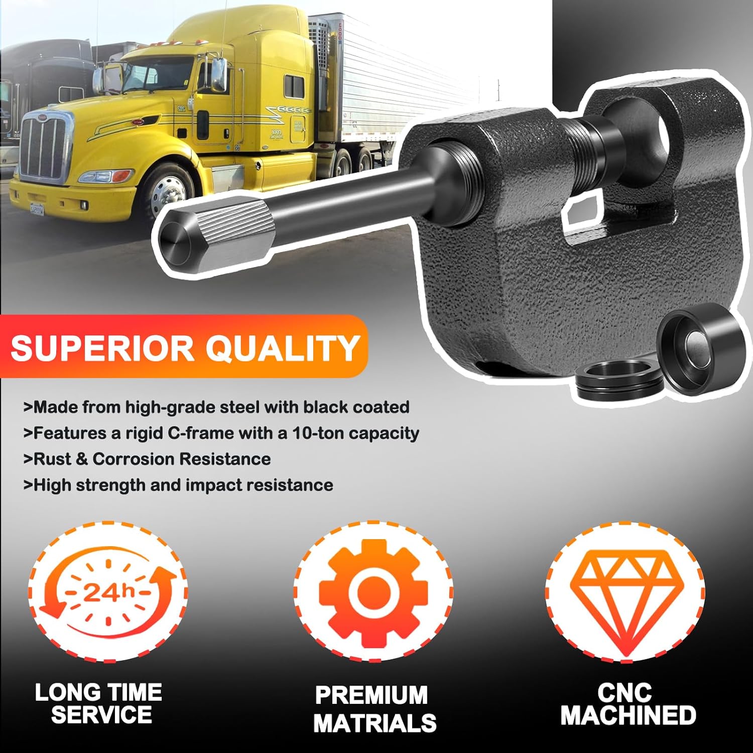 YMT 16002 Brake Anchor Pin Press 10 Ton Capacity for Semi Trucks, Works for Class 6-8 Transportation Trucks and Equipment