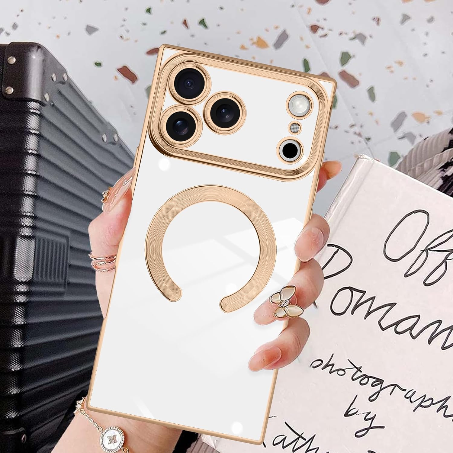 KANGHAR Case Designed for iPhone 17 Pro Magnetic [Compatible with MagSafe] Luxury Cute Plating Design Case Full-Body Anti-Scratch Shockproof Bumper Protective Cover White - Image 6