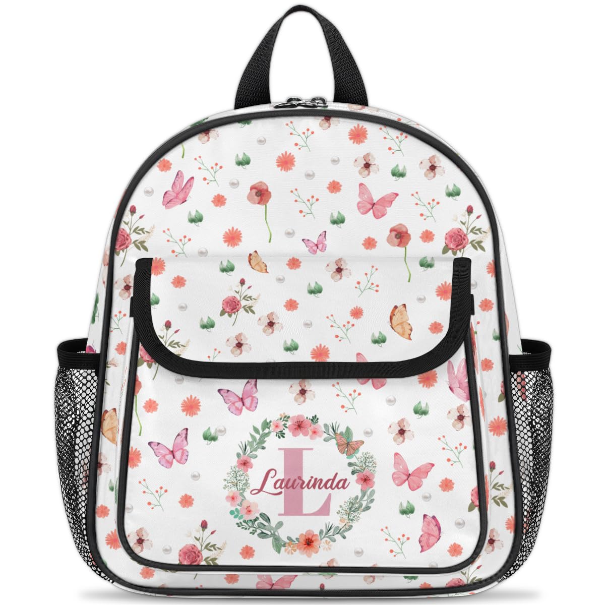 Custom Mini-Backpack for Girls-Kids-Toddler with Initial Name, Personalized Cute Flower Butterfly Mini Schoolbags, Children Kindergarten Preschool