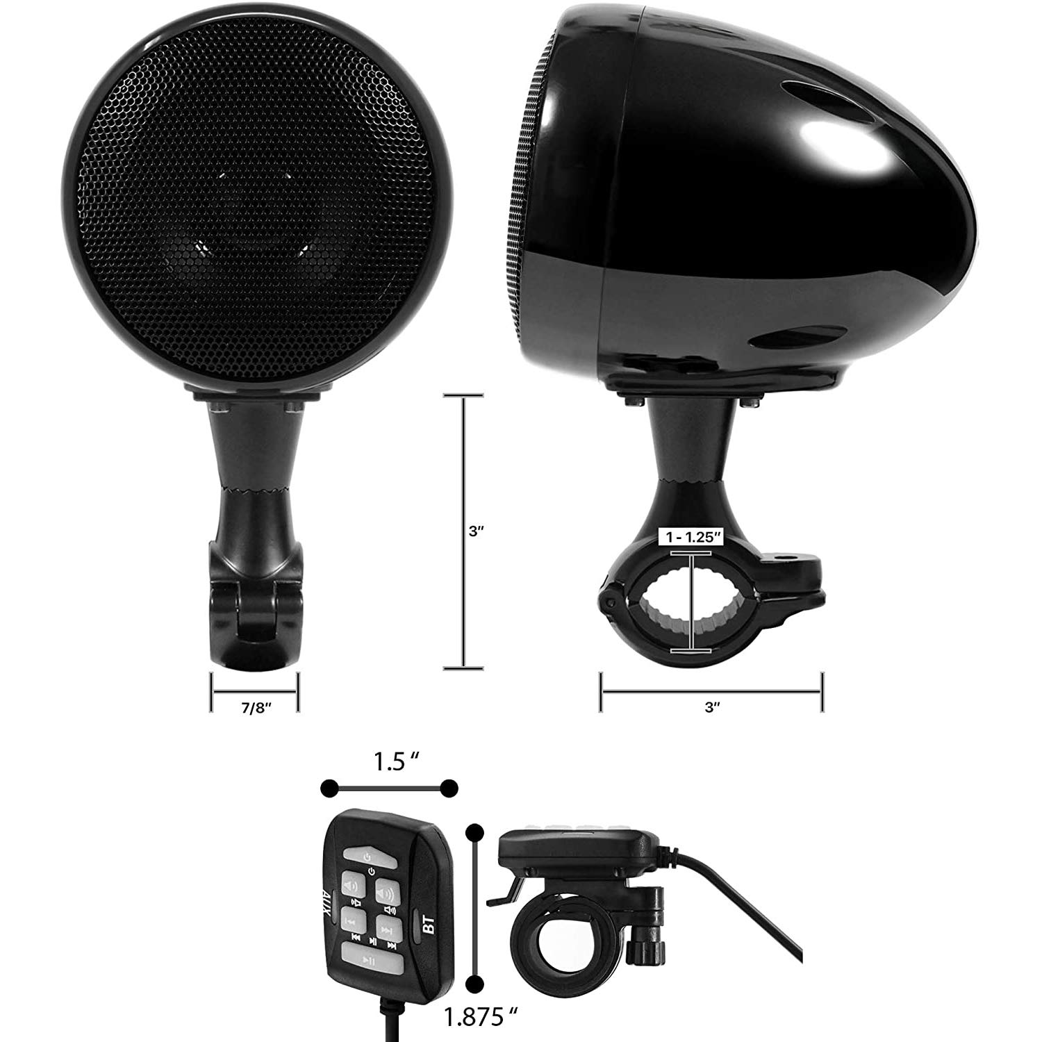 SPK350X 4 Zoll Full Range wasserdichtes Motorrad Bluetooth Stereo Lautsprecher Moto Audio Verstärker Funksystem für ATV RZR UTV Quad 4 Wheeler (Schwarz,Gitter)