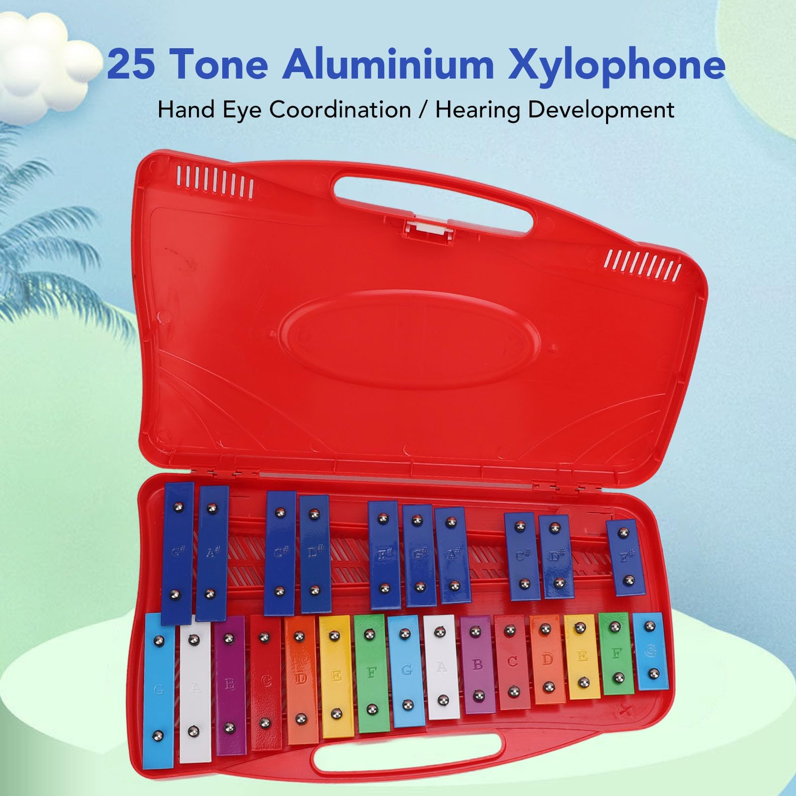 Xilofono 25 Note Tasti Metallici Colorati in Alluminio Insegnamento Musicale Strumento Xilofono Professionale
