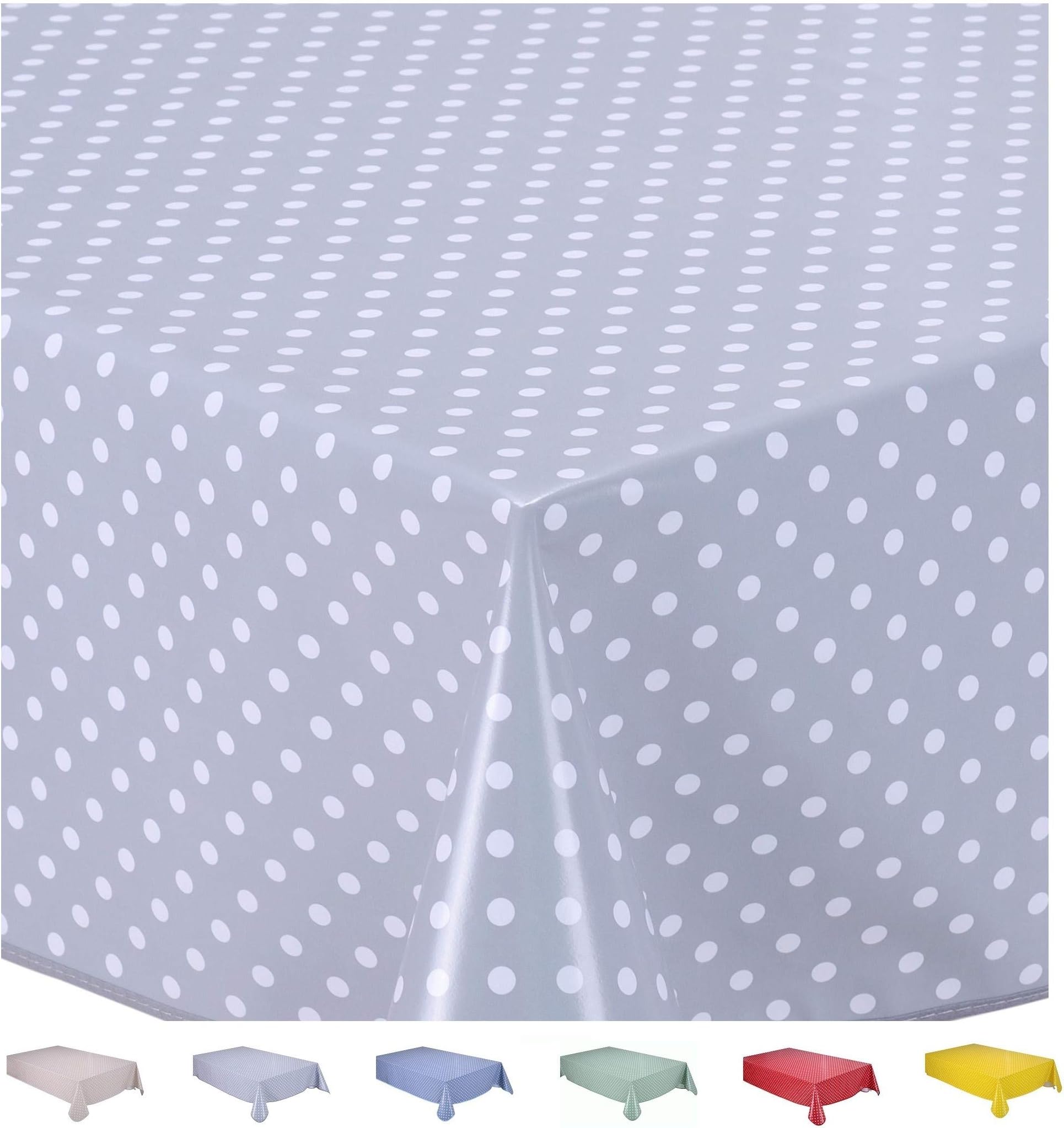 Home Direct Large Rectangular Oilcloth PVC Wipe Clean Tablecloth 140cm x 240cm 55x94 Small Polka Dot Light Grey