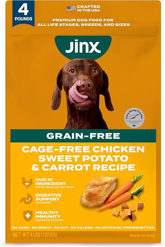Alimento seco para perros sin cereales – Pollo real, batata y zanahoria, 4 lb | Croquetas premium para apoyo digestivo e inmunidad saludable: sin rellenos, todas las etapas de la vida (cachorros, adultos y personas mayores), razas y tamaños