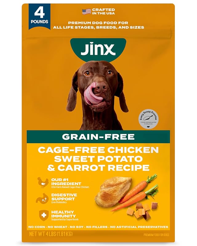 Ração seca para cães Jinx sem grãos com frango, batata-doce e cenoura, 1,81 kg