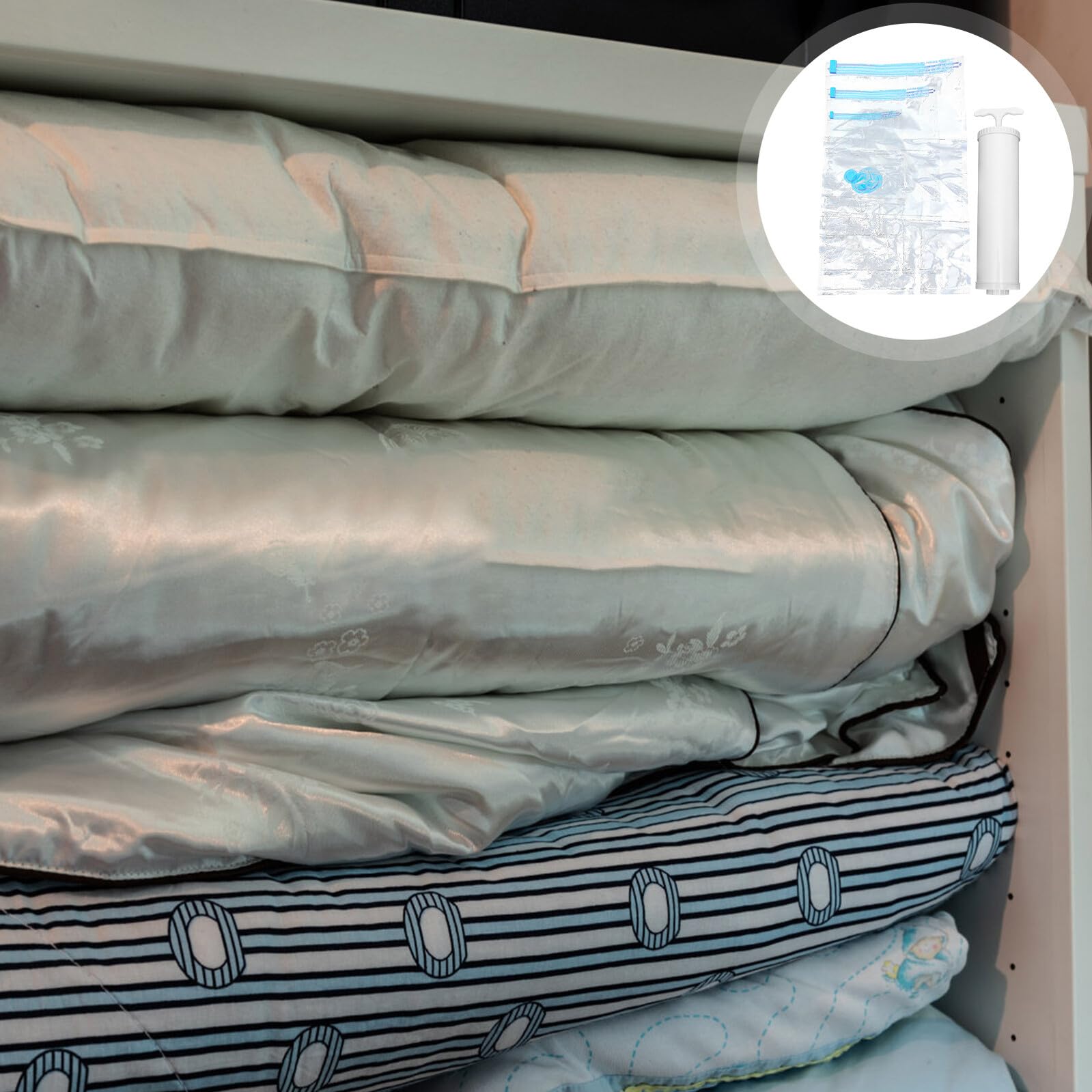 Compresión al Vacío Reutilizables con Bomba Manual Bolsas de Almacenamiento para Ropa Edredones y Mantas Ahorro de Espacio hasta para Viajes y Hogar