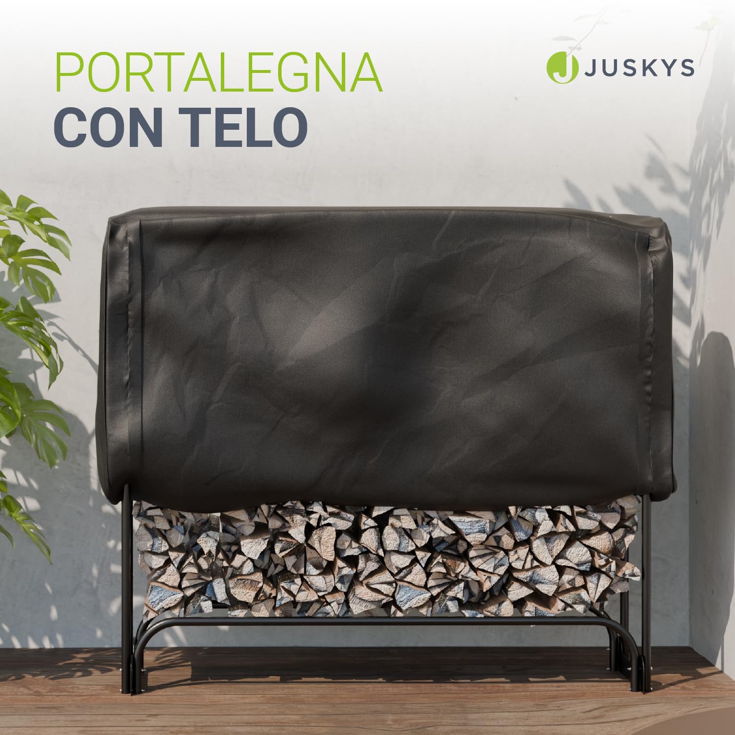 Juskys portalegna M 130x117x36 cm – nero, struttura in acciaio con telo Oxford, porta legna per esterno & terrazzo, portata 200 kg