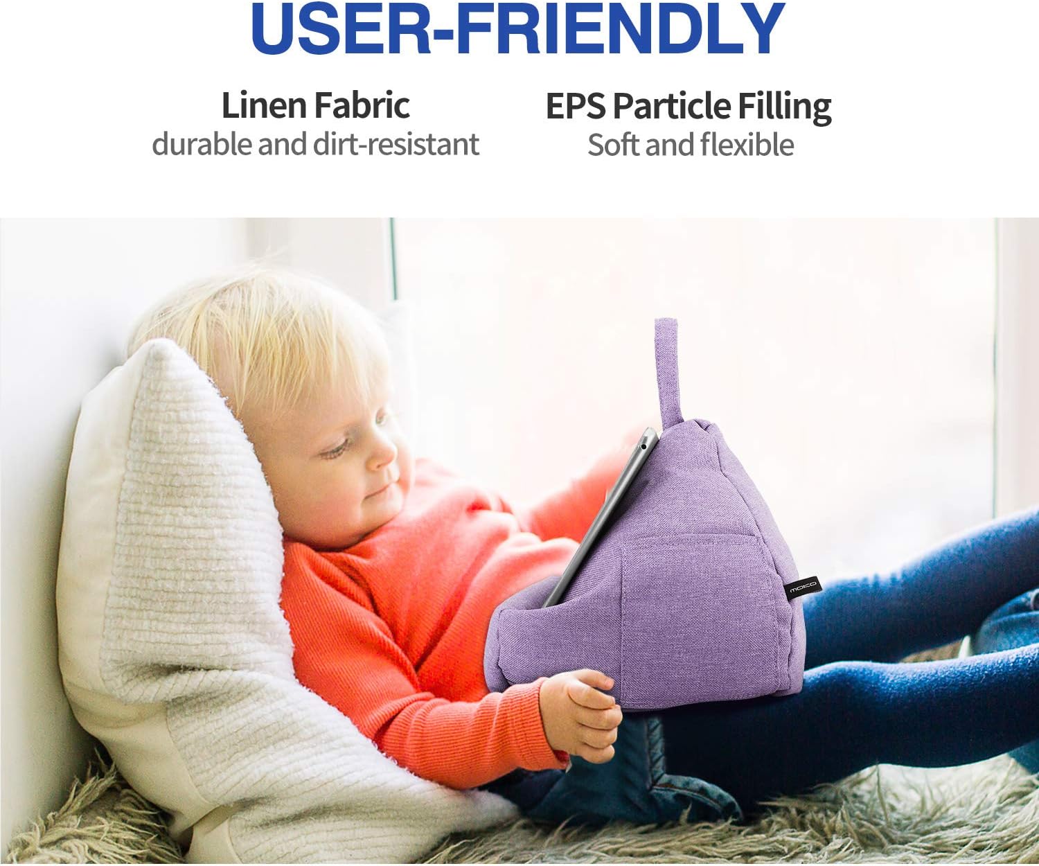 MoKo Tablet Pillow Stand, Lap Pillow Bed Sofa Soft Cushion Holder Xmas Gift for Phones Tablets Up to 11", Fit iPad 10th, iPad Pro 11 2022, iPad mini 6, iPad Air 4/3, Tab S6/S7 11" - Light Purple