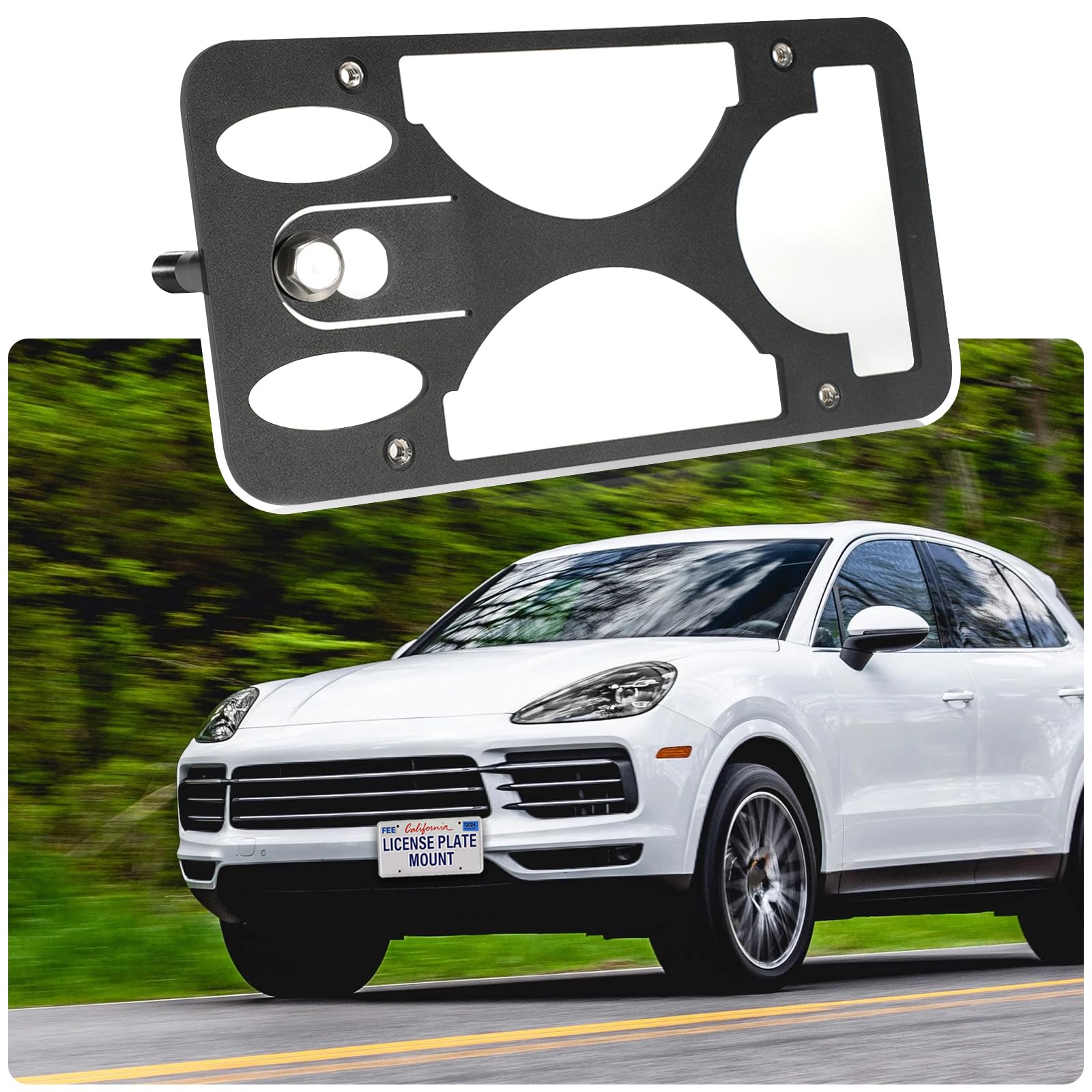 Photo 1 of No Drill License Plate Holder Compatible with Porsche Cayenne (Base, S, GTS) 2019-2023 Front Tow Hook License Plate Mount Bumper Bracket Holder Car Tag Frame Adapter Accessories
