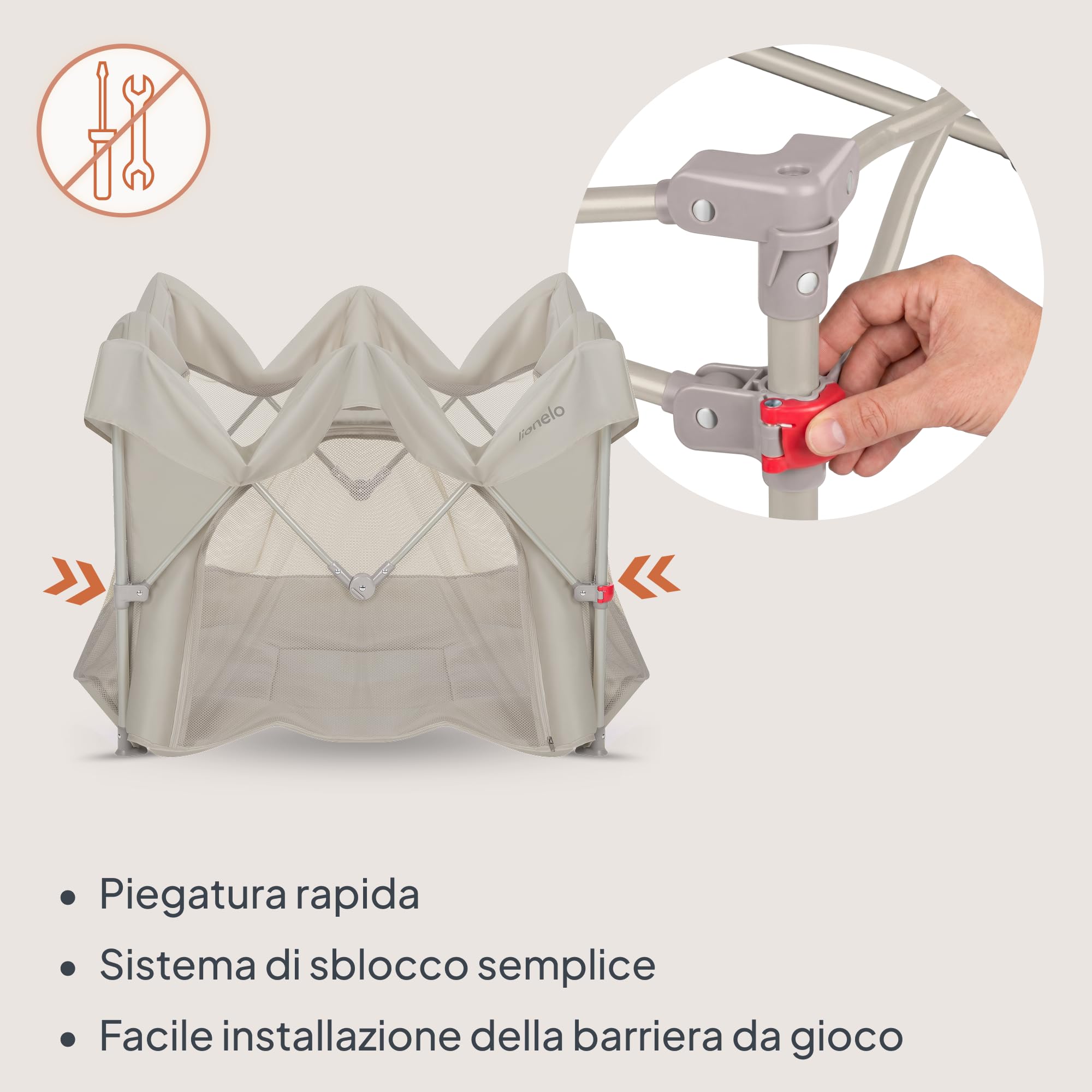 Lionelo PACO Box Bambini 0-48 mesi, Pieghevole, Compatto 111 x 111 cm | Per Piccoli Spazi, Lati in Rete Traspirante, Ingresso Laterale con Zip, Borsa Trasporto, Casa Giardino, fino 15 kg
