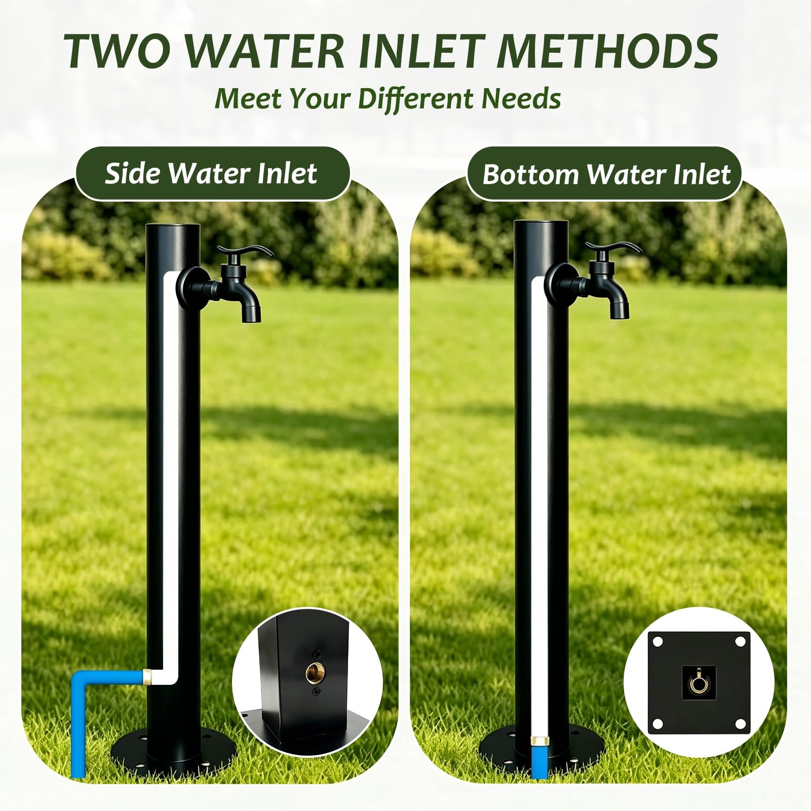 Grifo Exterior Vertical Negro | Columna de Agua de Jardín de Acero Inoxidable 304 | Grifo de Poste Montado en el Suelo Hidrante de Patio Anticongelante para Césped, Jardinería
