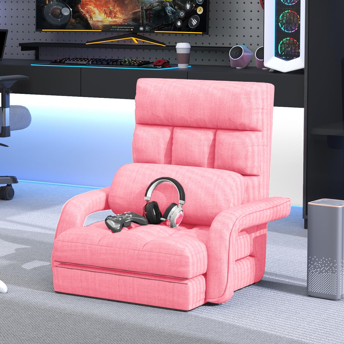 KOZIDO Floor Gaming Chair, 6 Position Adjustable Indoor Chaise Lounge Chair for Teens Adults, Padded Folding Meditation Sofa with Armrests and Pillow,