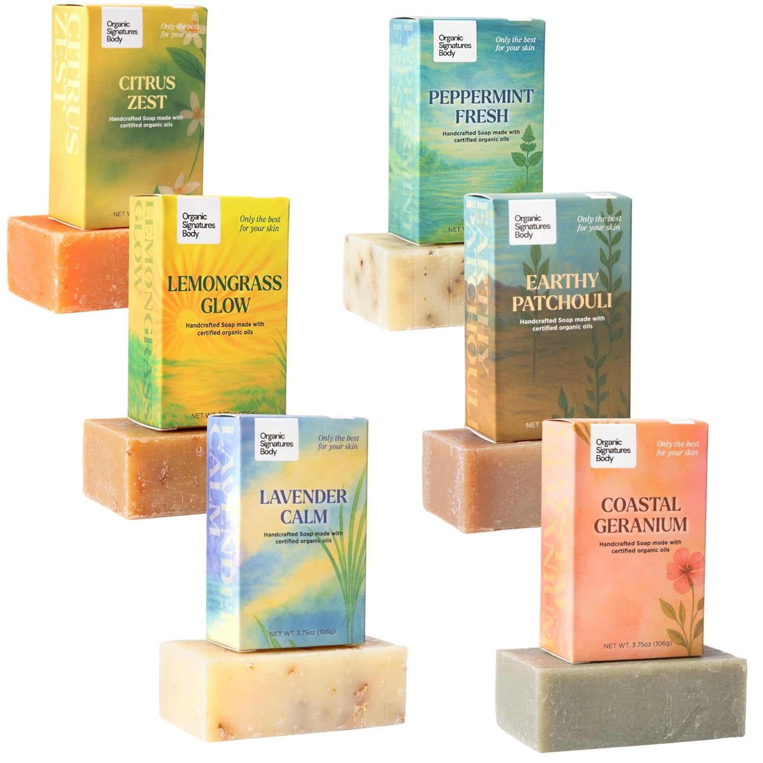 Organic Soap Bar Set - 6 Pack Cold Process Natural Bar Soap for Women Men for Sensitive Skin