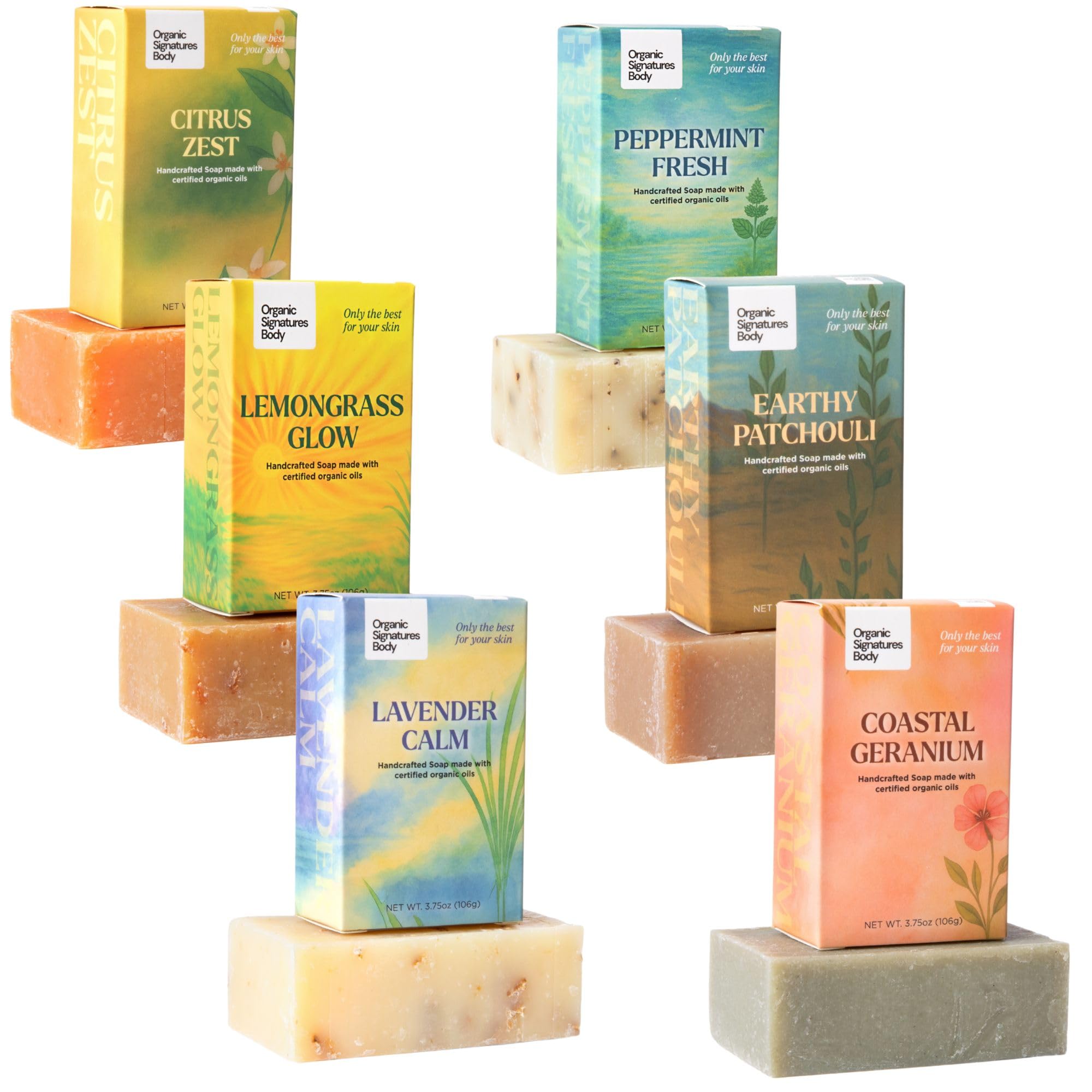 Organic Soap Bar Set - 6 Pack Cold Process Natural Bar Soap for Women Men for Sensitive Skin