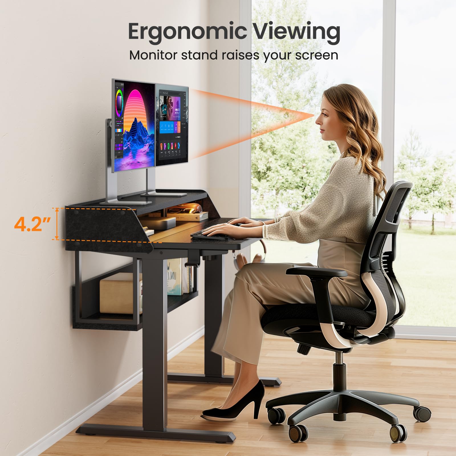 ErGear Electric Standing Desk 48x24 Inch Adjustable Sit Stand Desk with Bookshelf Monitor Stand Standing Gaming Desk with — view 5