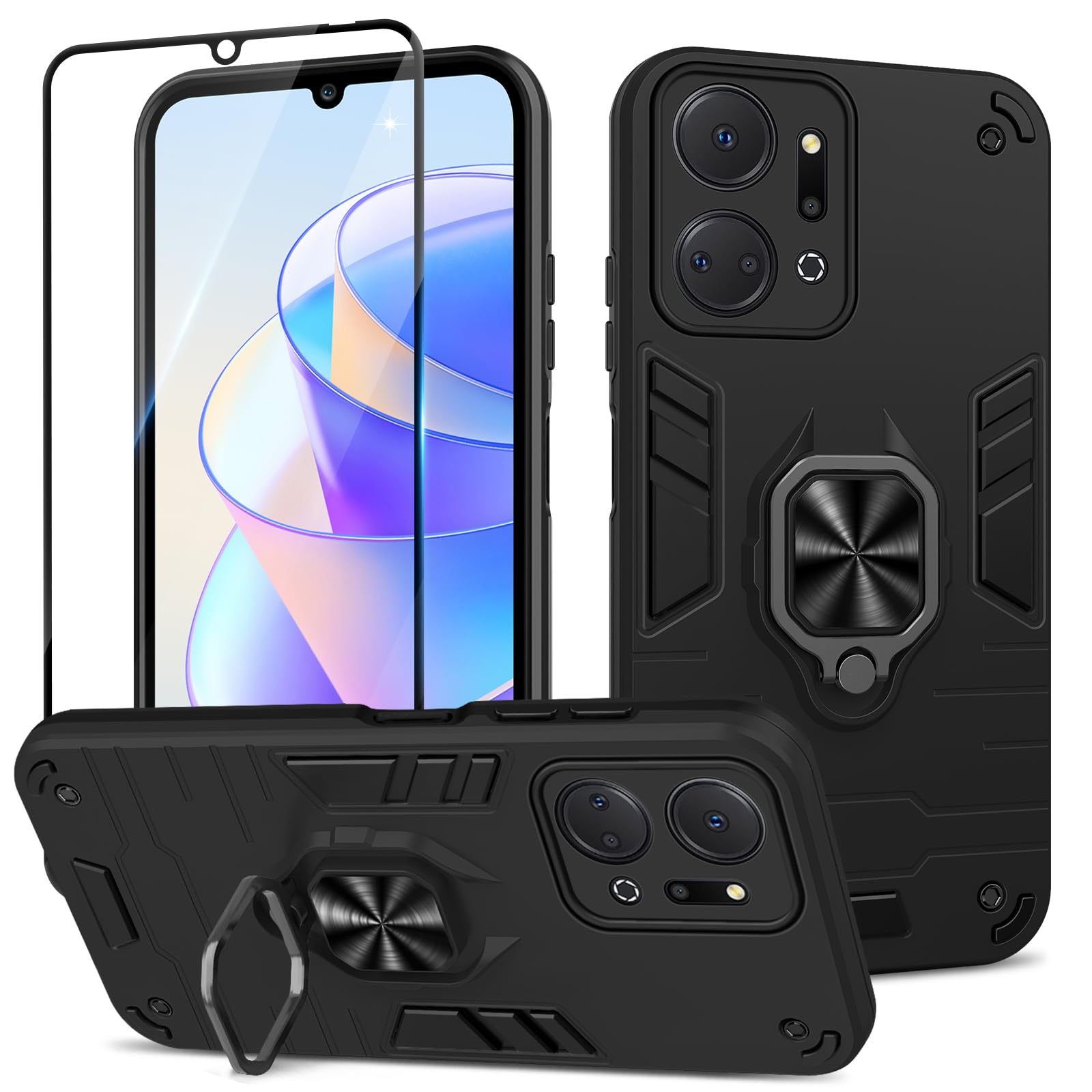 Funda para Samsung Galaxy A13 4G con Cristal Templado Protector Pantalla, Carcasa Antigolpes con Soporte anular metálico, Case Protectora de Grado Militar, Negro — view 183