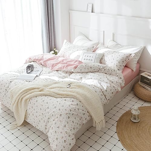 Miniatura 5 de HighBuy Funda de edredón floral de algodón, floral, coquette, fundas de edredón ligeras, suaves para niñas, juego de ropa de cama estilo jardín con