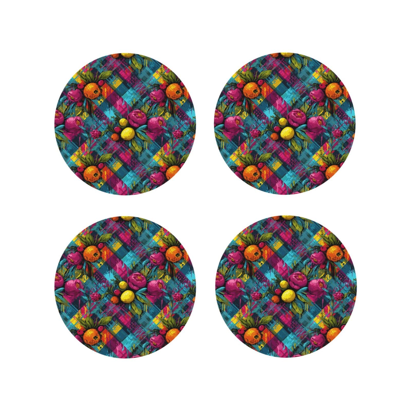 Smazdfxx Women's As Pic Leather Coasters Set Of 4 - Tropical Fruits Print Lightweight Drink Coasters For Desk