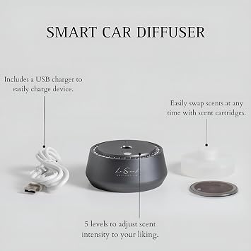 Smart Car Diffuser - Air Freshener - Aromatherapy Diffuser - 20ML Scent Oil Included - Portable, Compact, Cordless and Quiet Device - Deluxe Car Diffuser