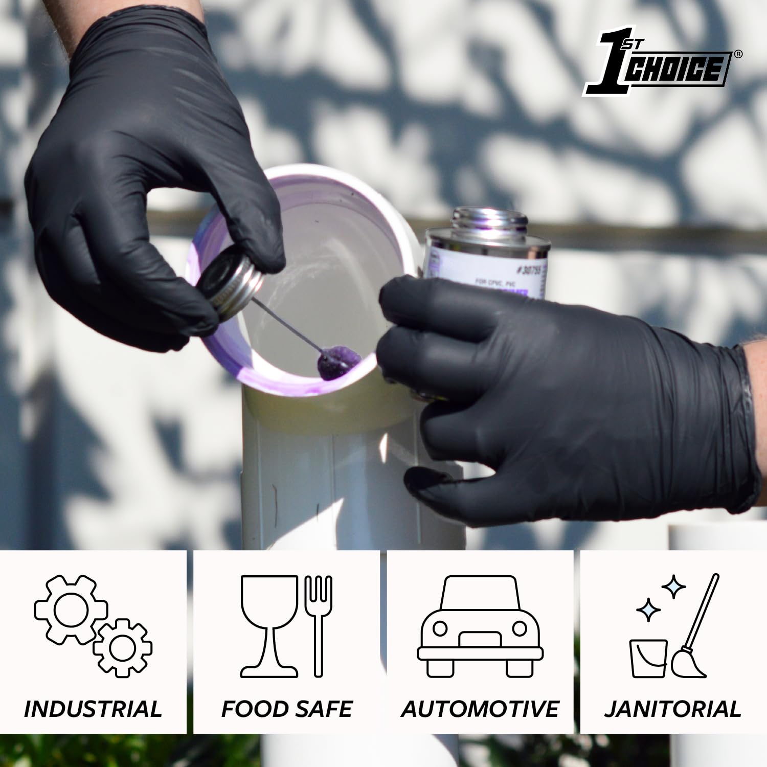 1st Choice Nitrile Gloves, Black Gloves Disposable Latex Free, Textured Industrial Black Gloves for Cooking and more, 6 mil