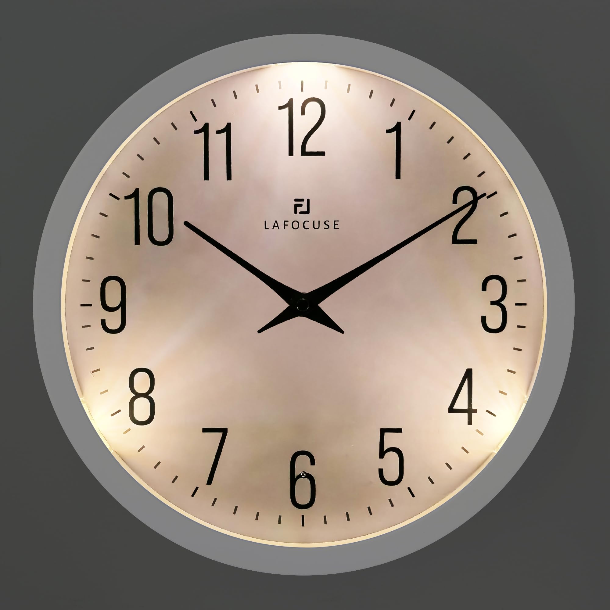 Lafocuse Glow in the Dark Wall Clock White, 12 Inch Modern Silent Light up Wall Clocks Luminous 5 AA Battery Operated for Bedroom Living Room Kitchen