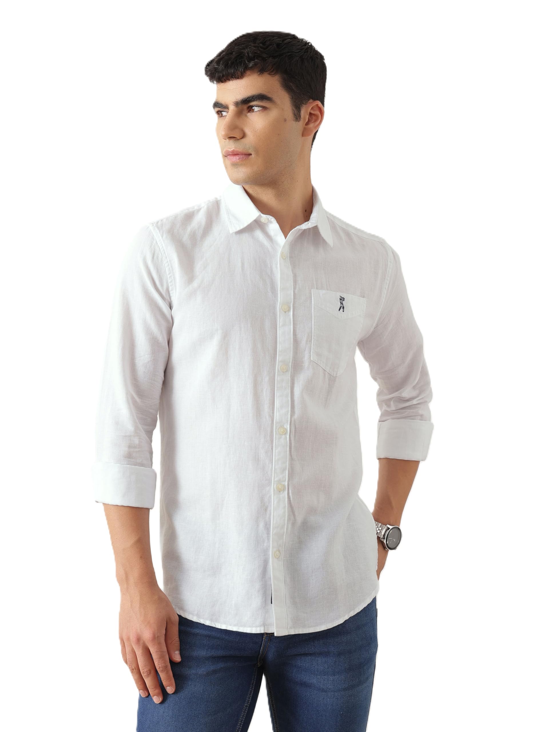 thomas scott Men's Cotton Linen Shirt | Slim Fit Long Sleeves | Spread Collar | Solid Casual Shirt | Cricket Club Collection-picture-14