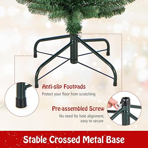 Miniatura 210 de Goplus Árbol de Navidad artificial de 6 pies, árbol de Navidad con bisagras preiluminado con 250 luces LED y soporte de metal, árbol de Navidad