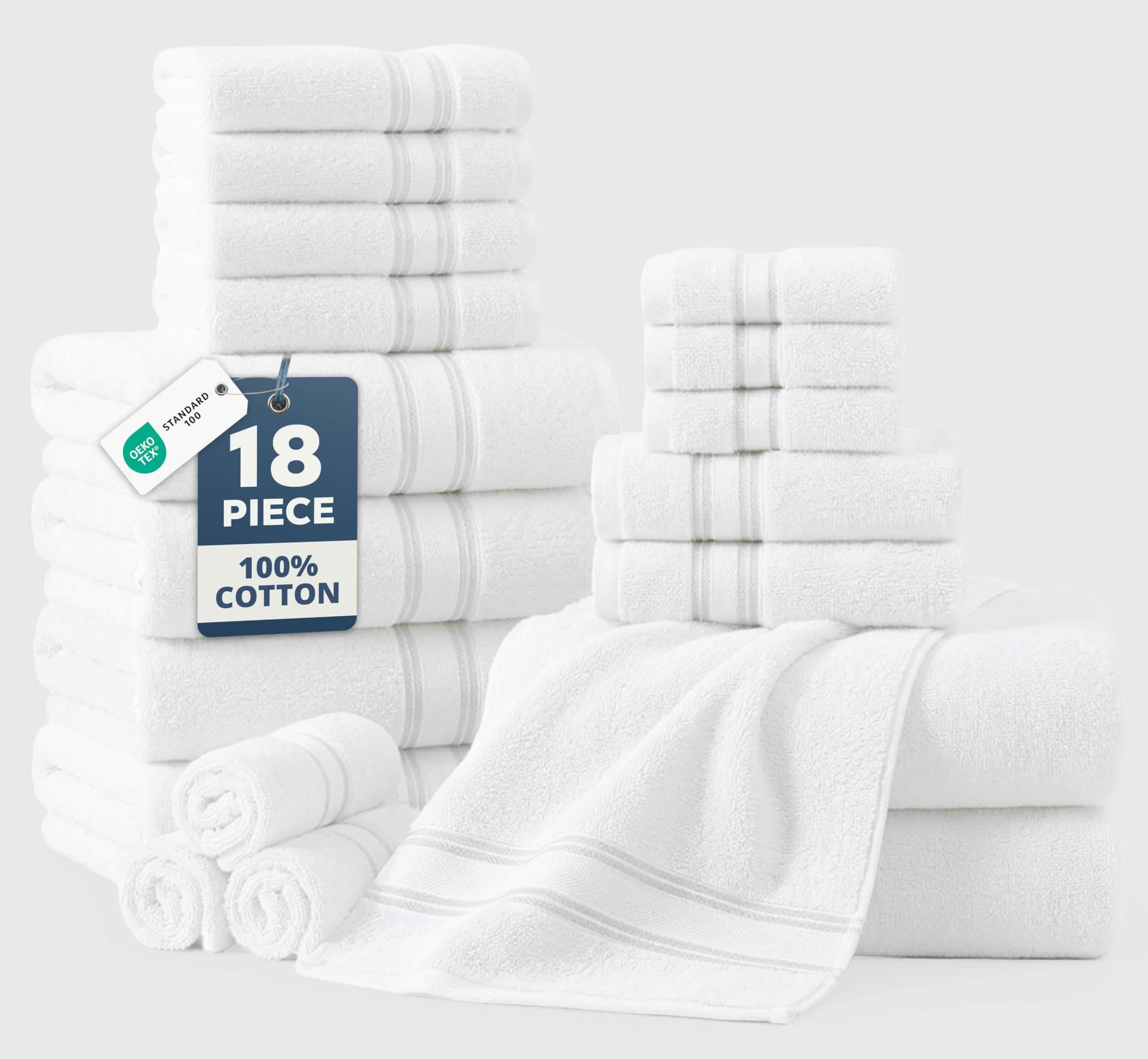 LANE LINEN Bath Towel Set 100% Cotton 18 Piece Soft Absorbent - White Cotton Bath Towels, Soft & Durable, Ring-Spun, Ideal for the Home & Spa, with OEKO-TEX