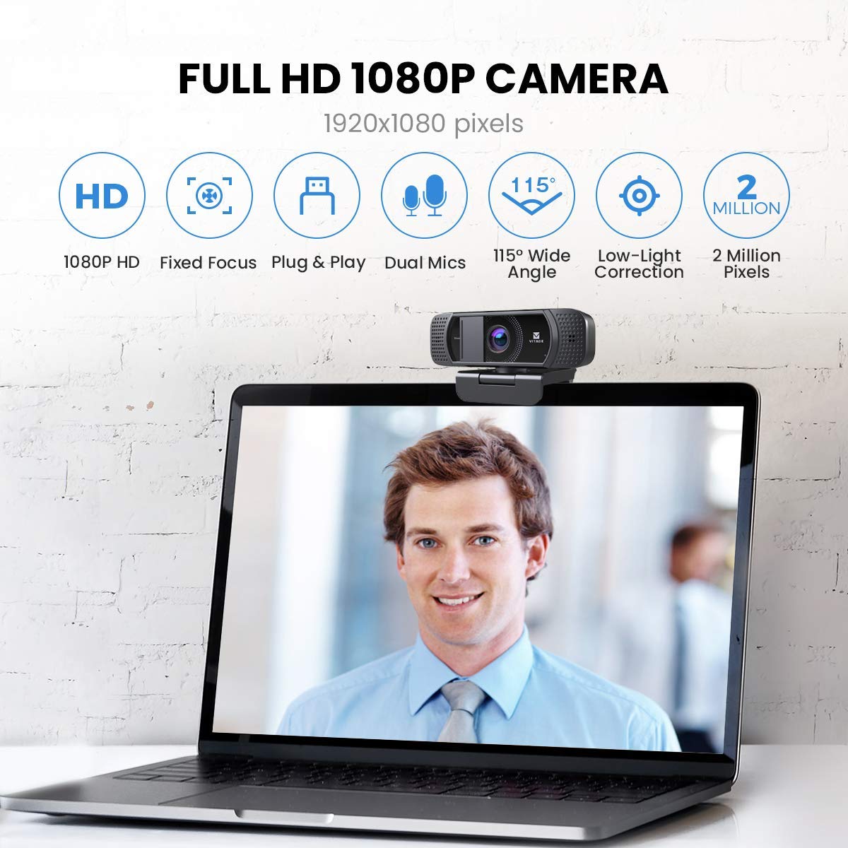 Webcam con copertura per la privacy, webcam HD 1080p, correzione della luce, plug and play, webcam per streaming di conferenze di gioco, per Mac, Windows, PC, computer portatile