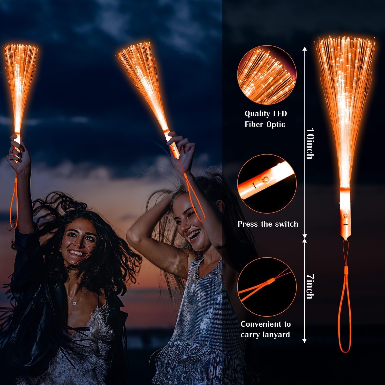 90 PCS Fiber Optic Wands Glow Fiber Wands Bulk LED Light Up Wands with 3 Flashing Modes LED Flashing Sticks for Valentine's Day Wedding Gender Reveal Birthday (Orange)